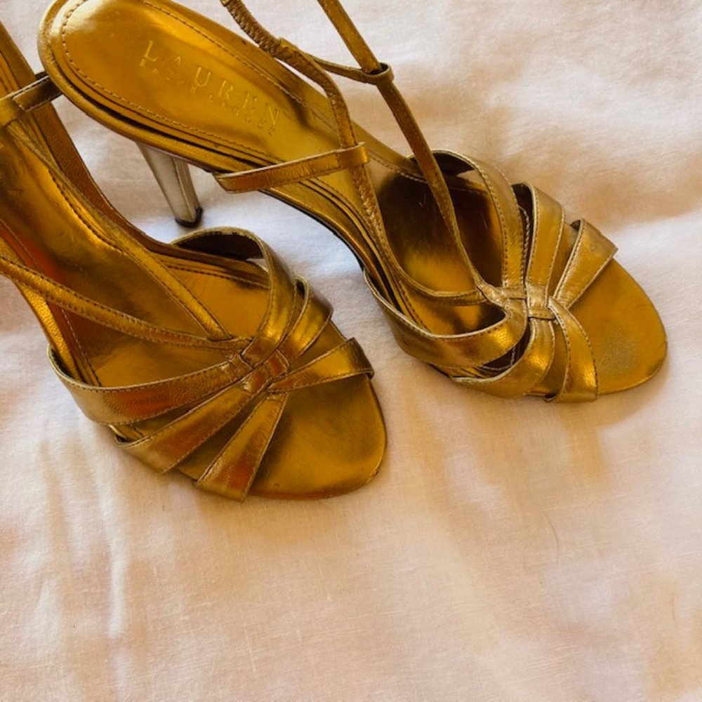 Ralph Lauren Metallic Dark Gold Sligback Achelle Stilleto Heels